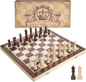 AMEROUS Magnetic Wooden Travel Chess Set