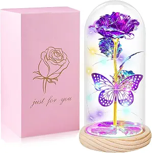 QUNPON Light Up Glass Rose