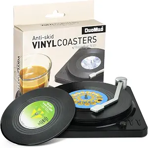 Retro Record Coasters with Vinyl Holder