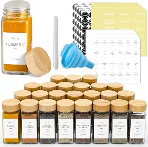 NETANY Glass Spice Jars with Bamboo Lids