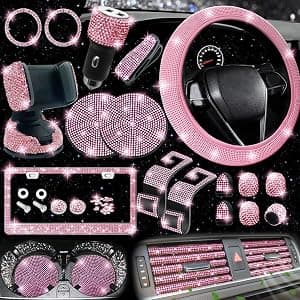 NBTEPEM Pink Bling Car Accessories Set