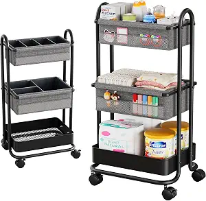 Baby Diaper Caddy 3-Tier Rolling Cart