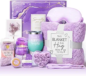 Lavender Spa Gift Basket with Flannel Blanket