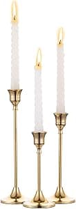Brass Gold Candlestick Holders, Set of 3