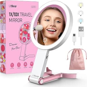 LitBear Travel Makeup Mirror with Lights