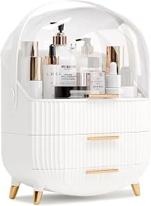 White Vanity Makeup Organizer with Drawers